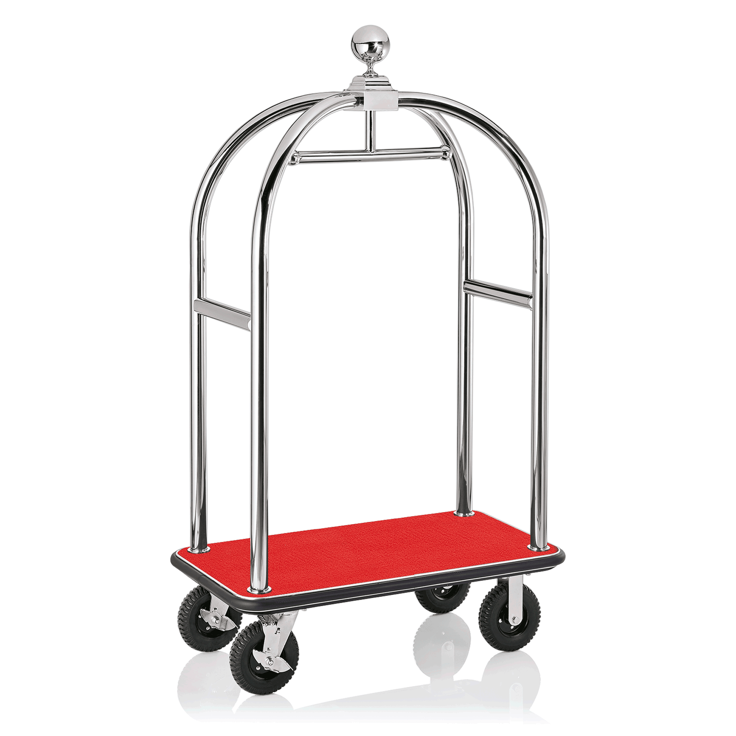 Gepäckwagen mit roter Plattform.