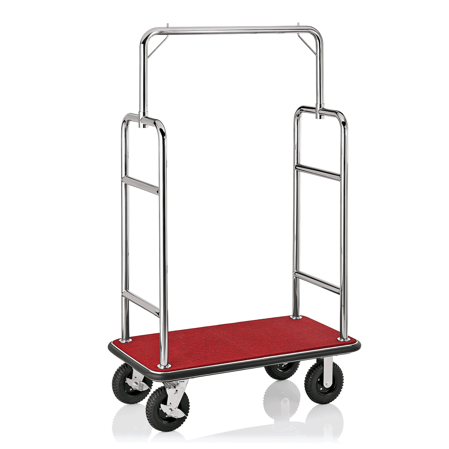 Gepäckwagen mit roter Plattform.