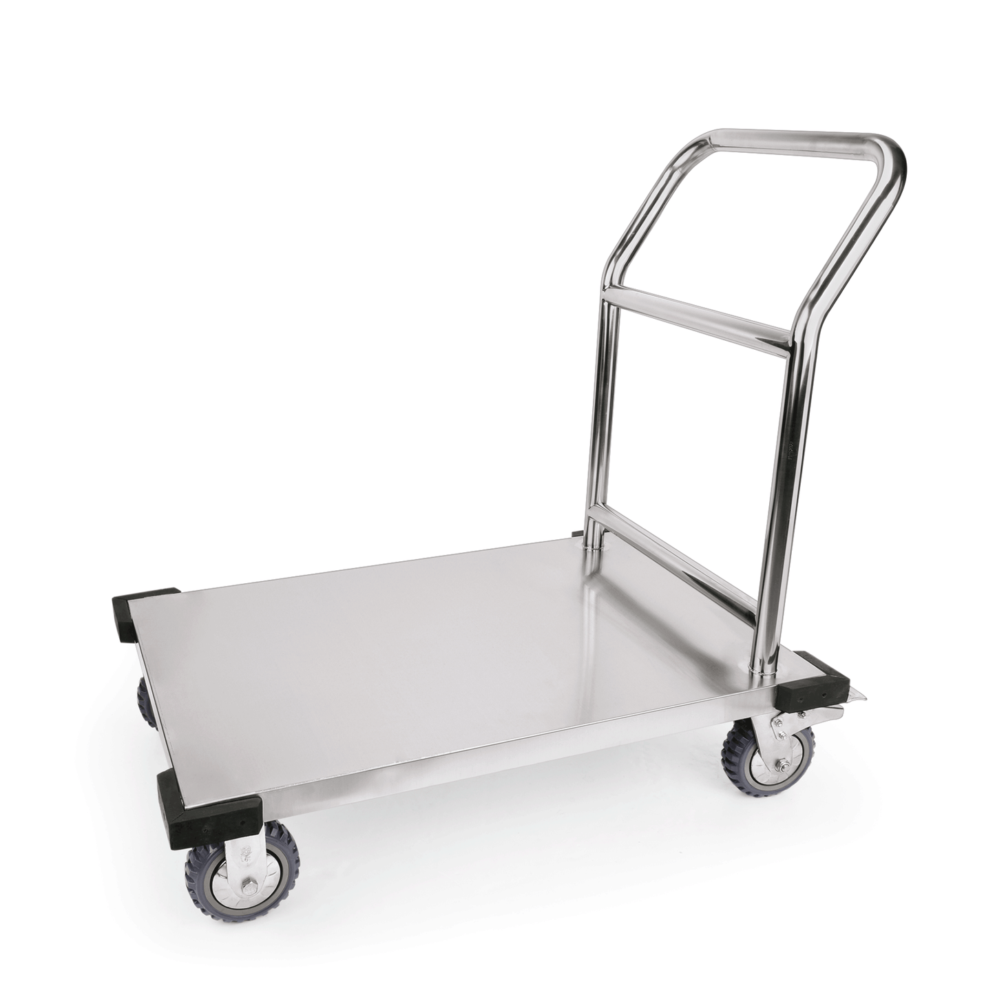 Transportwagen aus Edelstahl mit Rollen.