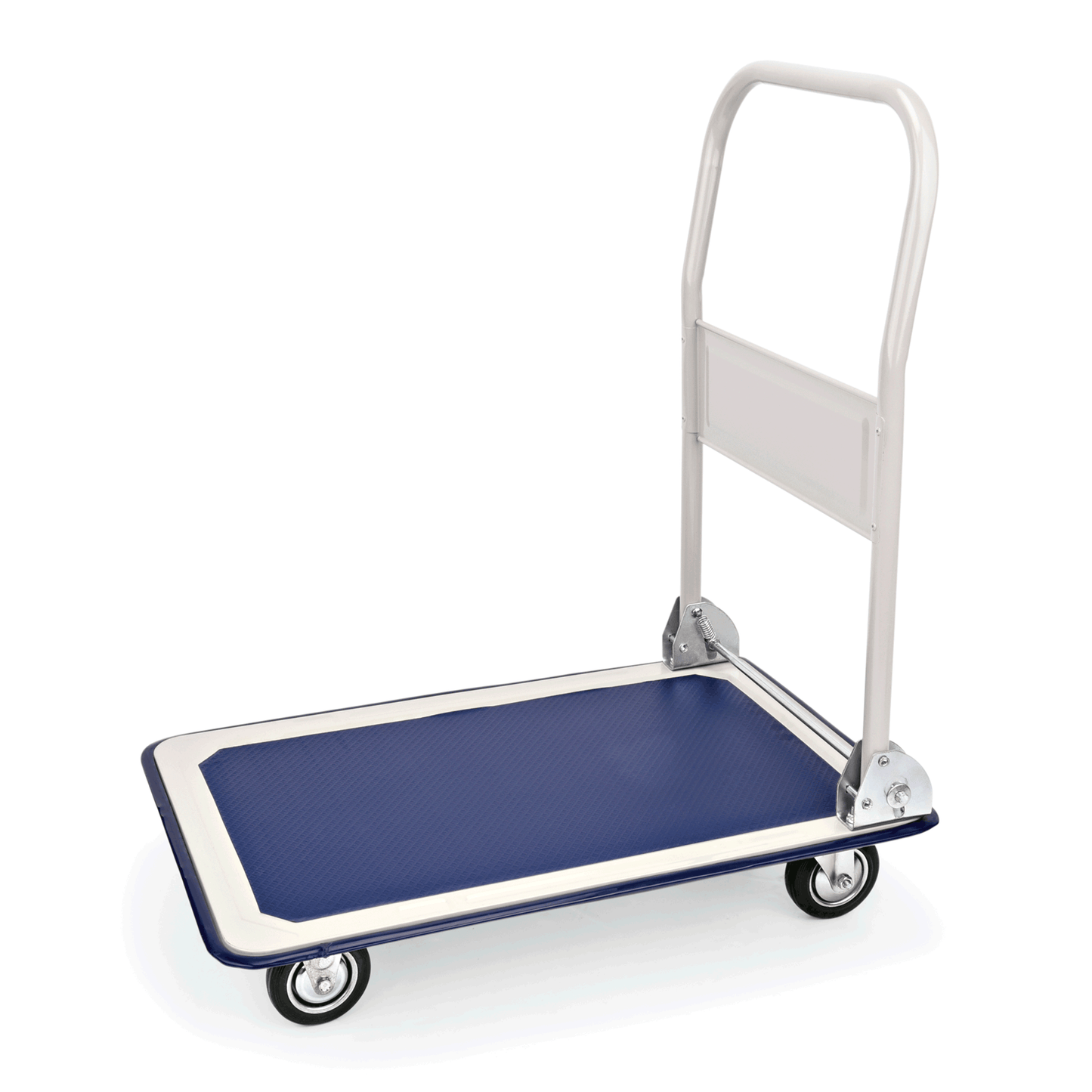 Transportwagen mit blauer Plattform.