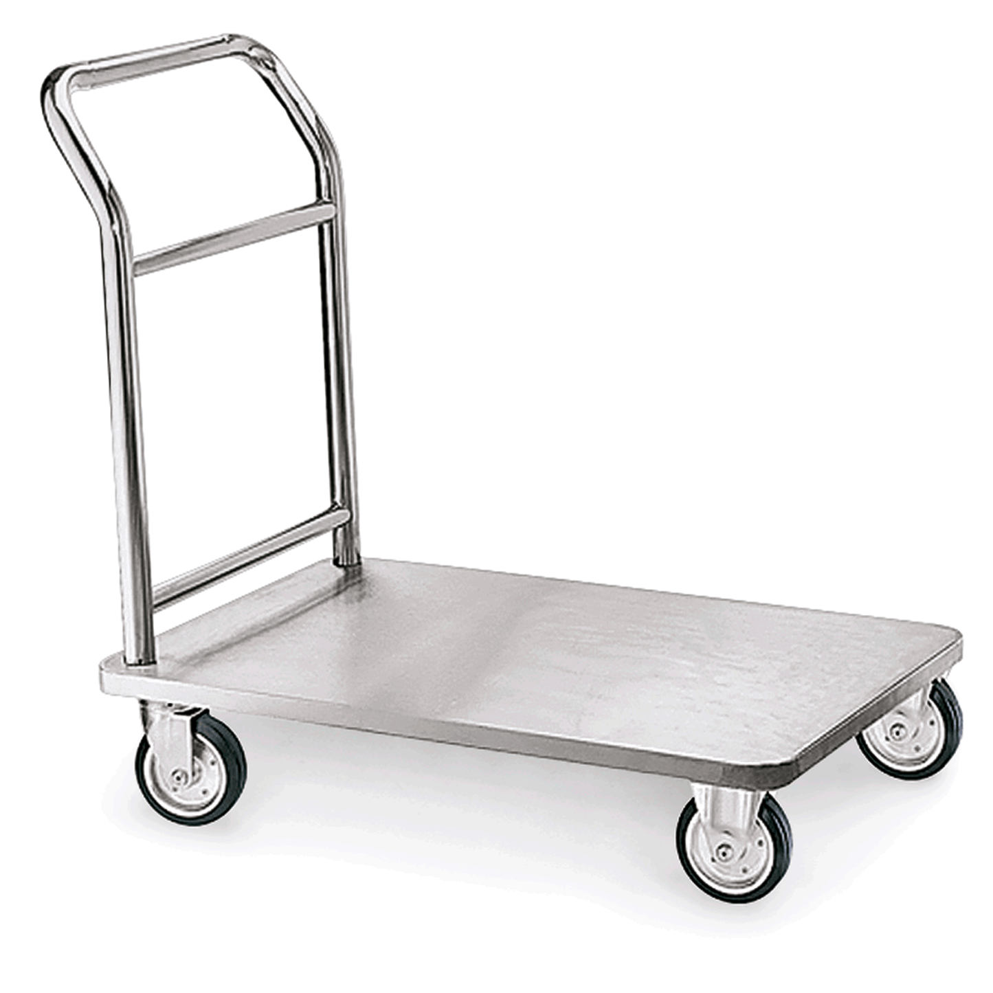 Transportwagen aus Edelstahl mit Rollen.