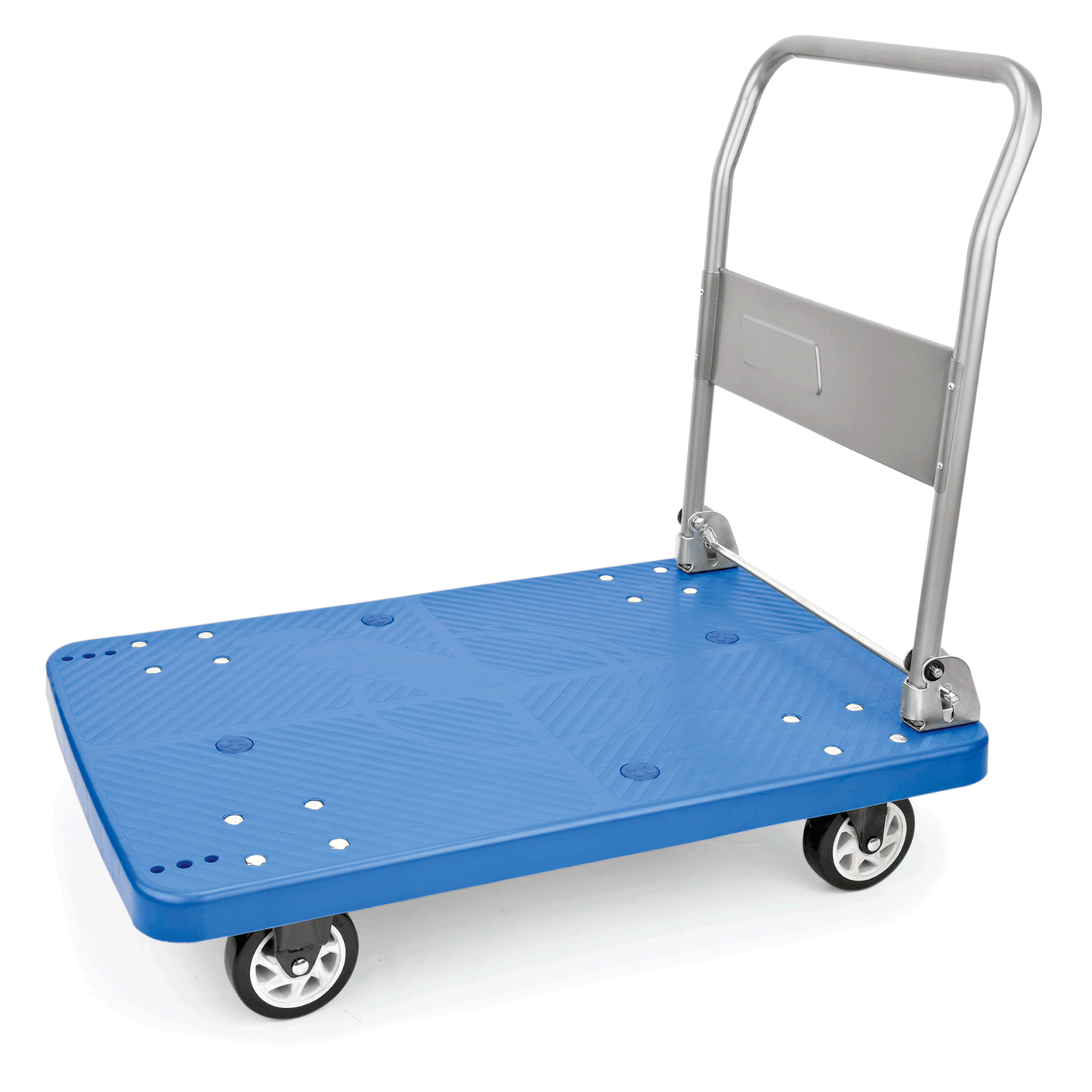 Blauer Transportwagen mit Rollen.