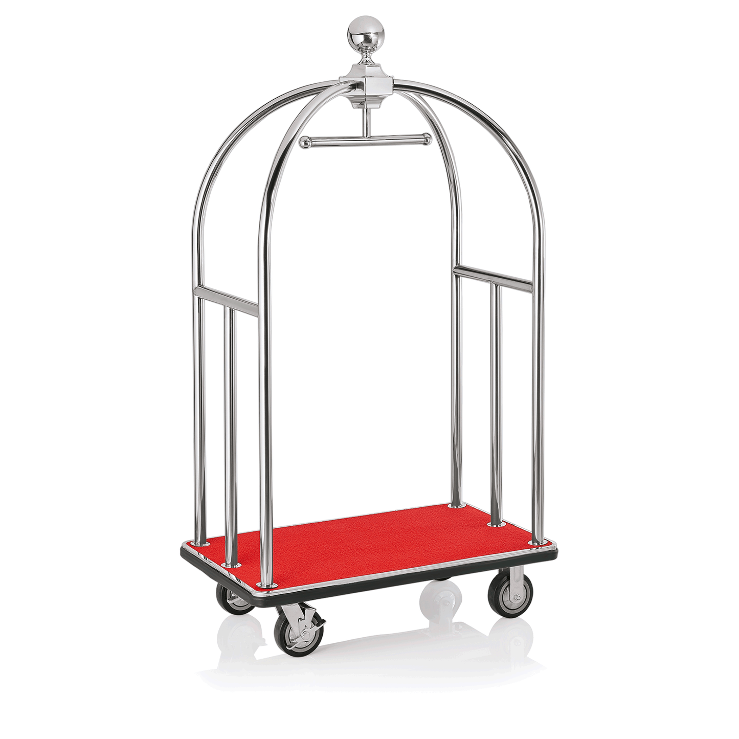 Gepäckwagen mit roter Plattform.