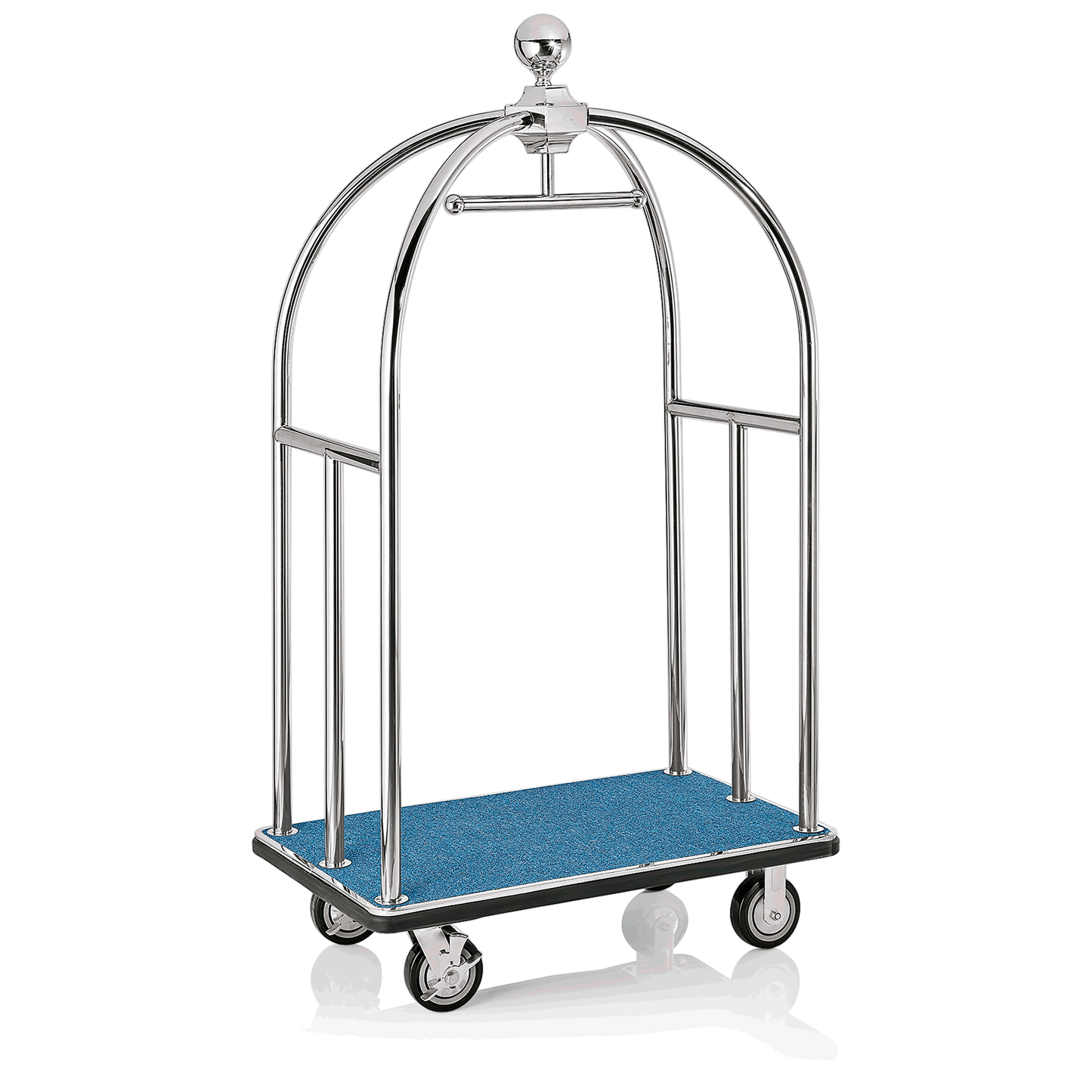 Gepäckwagen aus Metall mit Rollen.