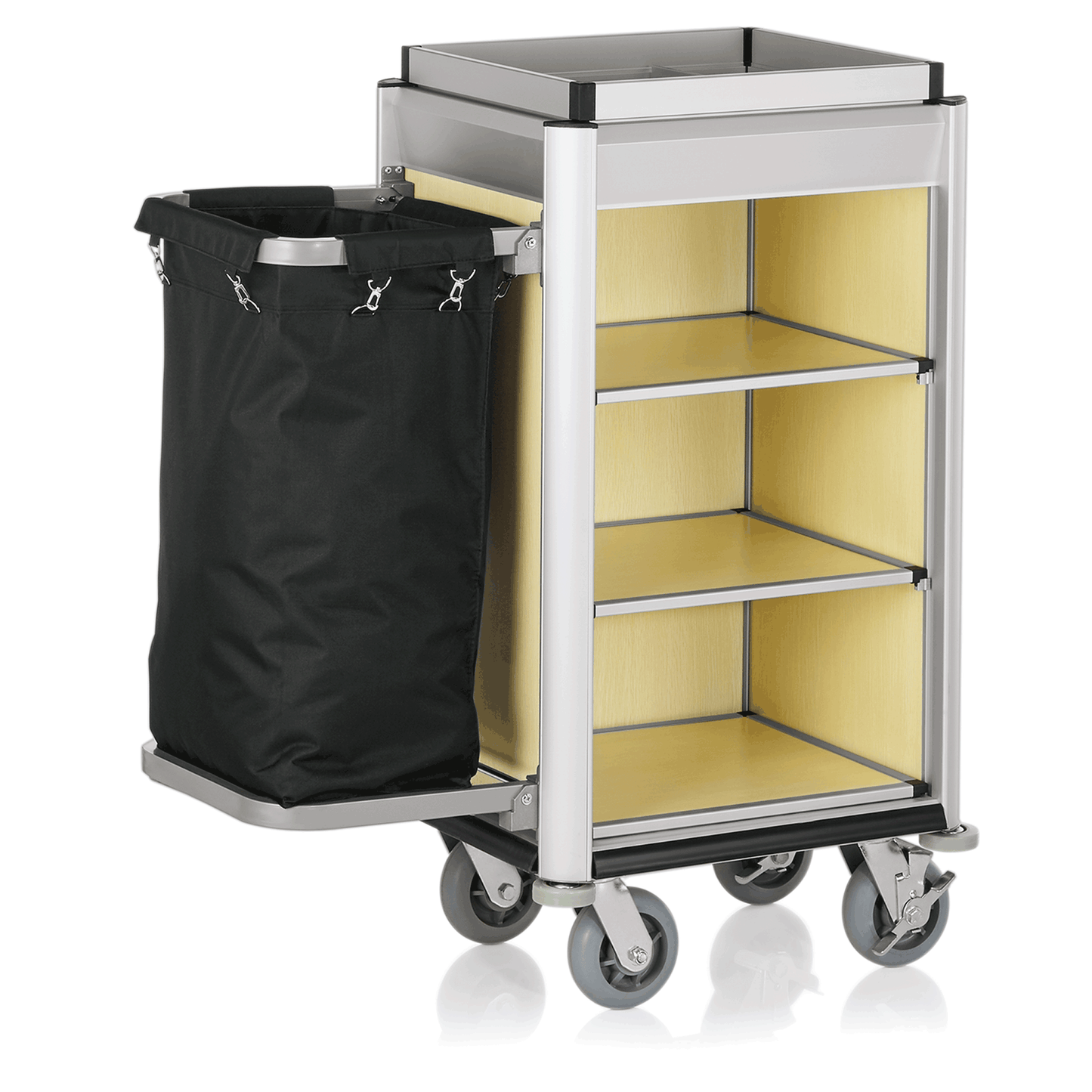Servierwagen mit Ablagefächern und Tasche.