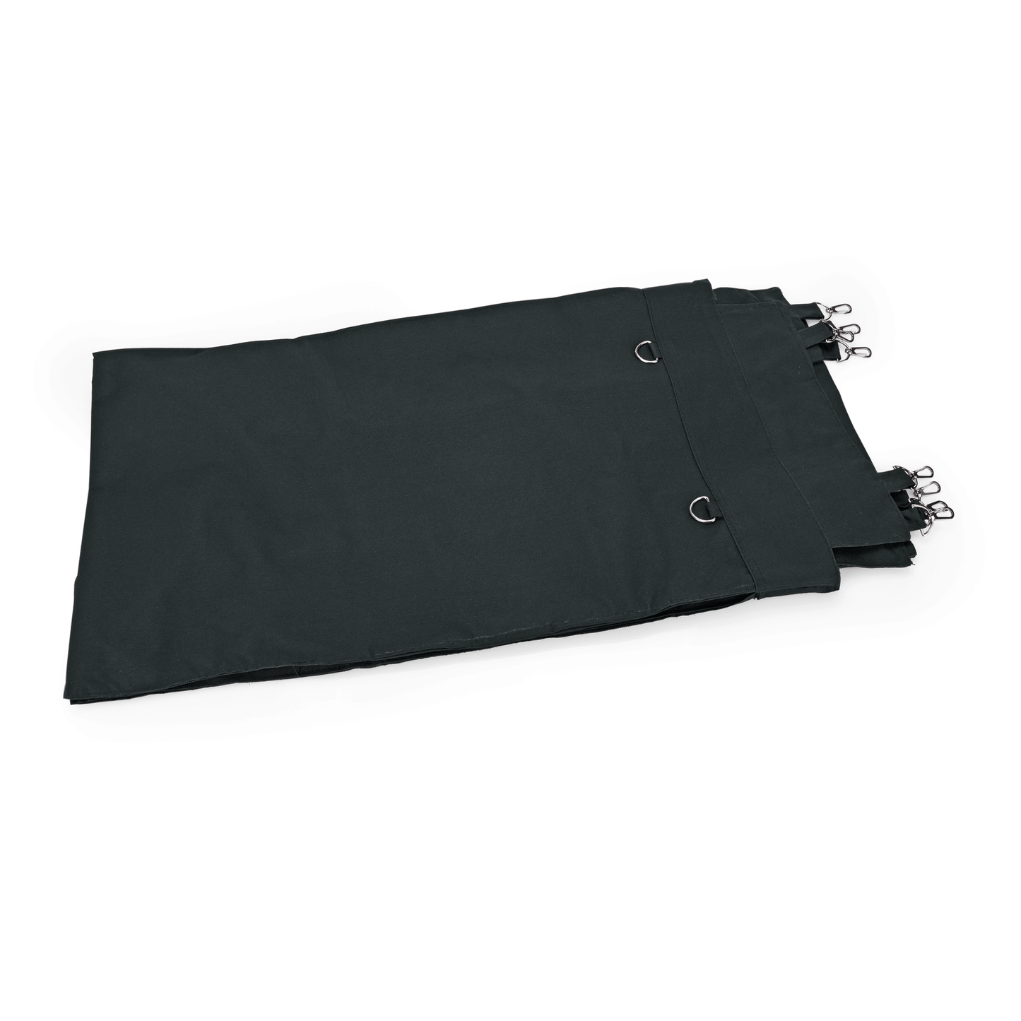 Schwarze Abdeckplane mit Haken.