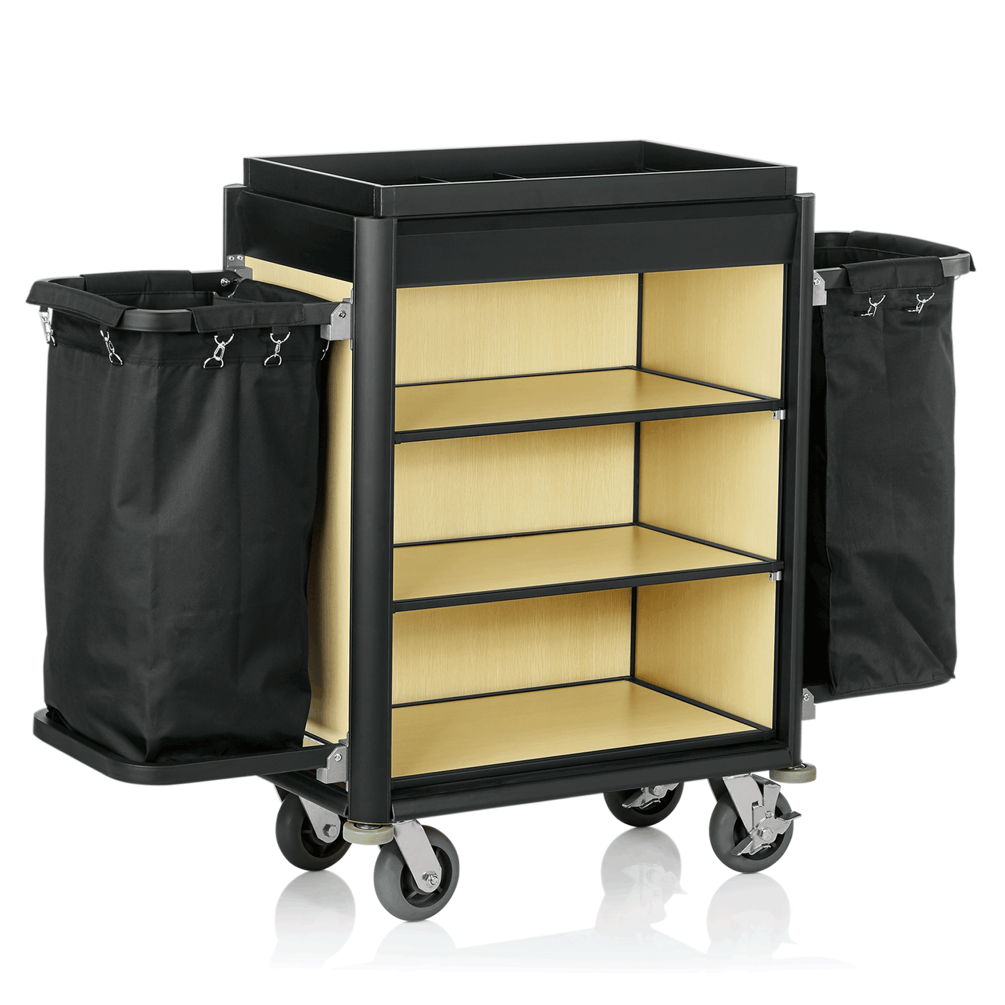 Servierwagen mit Ablagefächern und Taschen.
