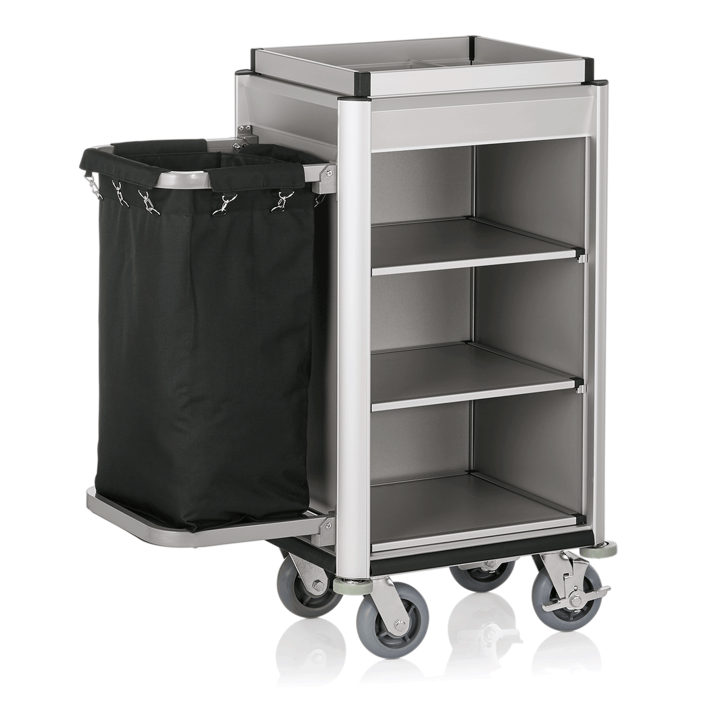 Servierwagen mit Ablagefächern und Tasche.