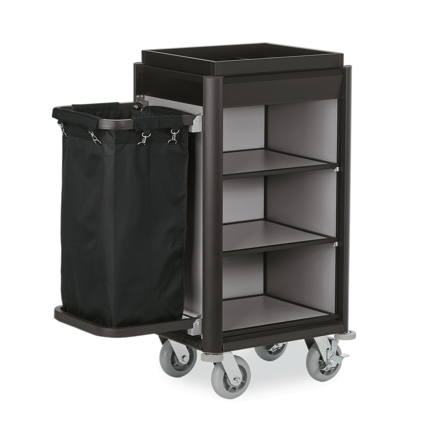 Servierwagen mit Ablagefächern und Tasche.