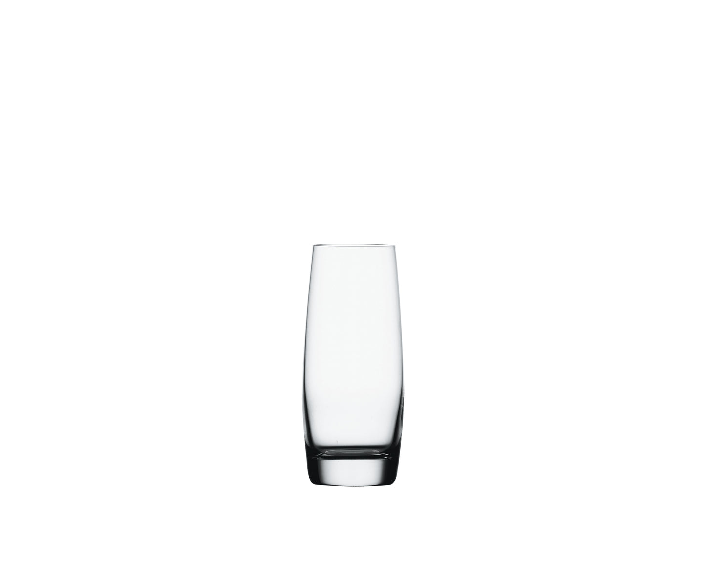 Leeres, hohes Glas auf Weiß.