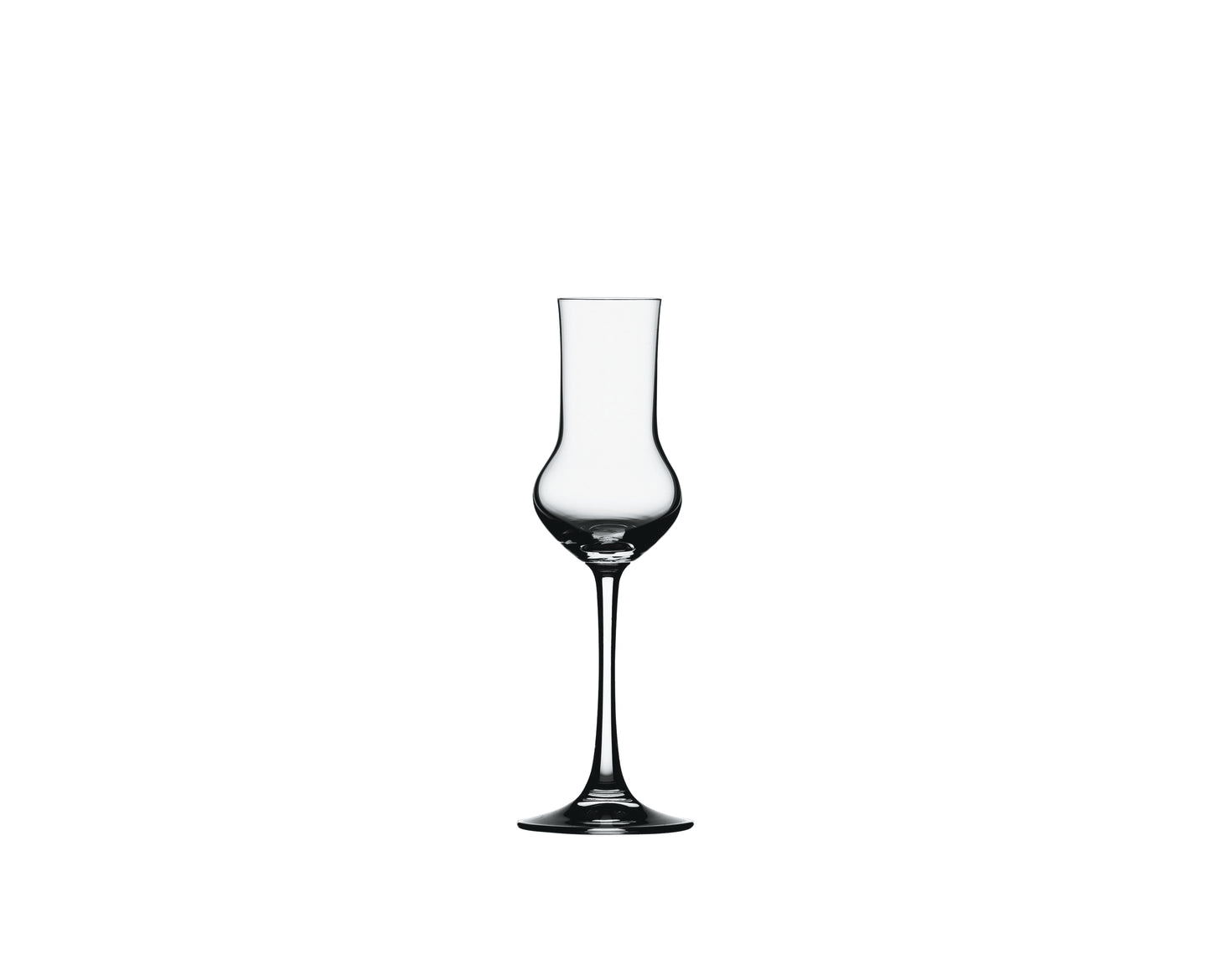 Leeres, elegantes Schnapsglas auf Weiß.