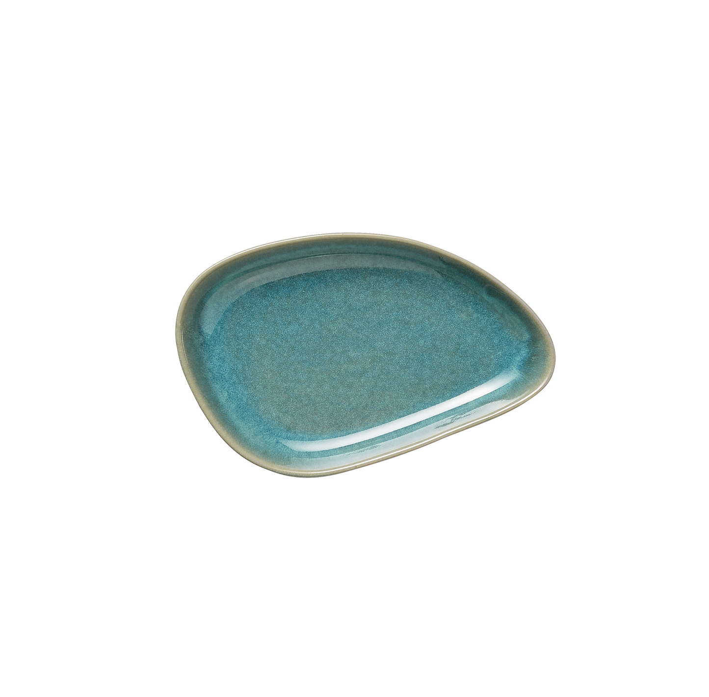Blauer, unregelmäßiger Keramikteller.