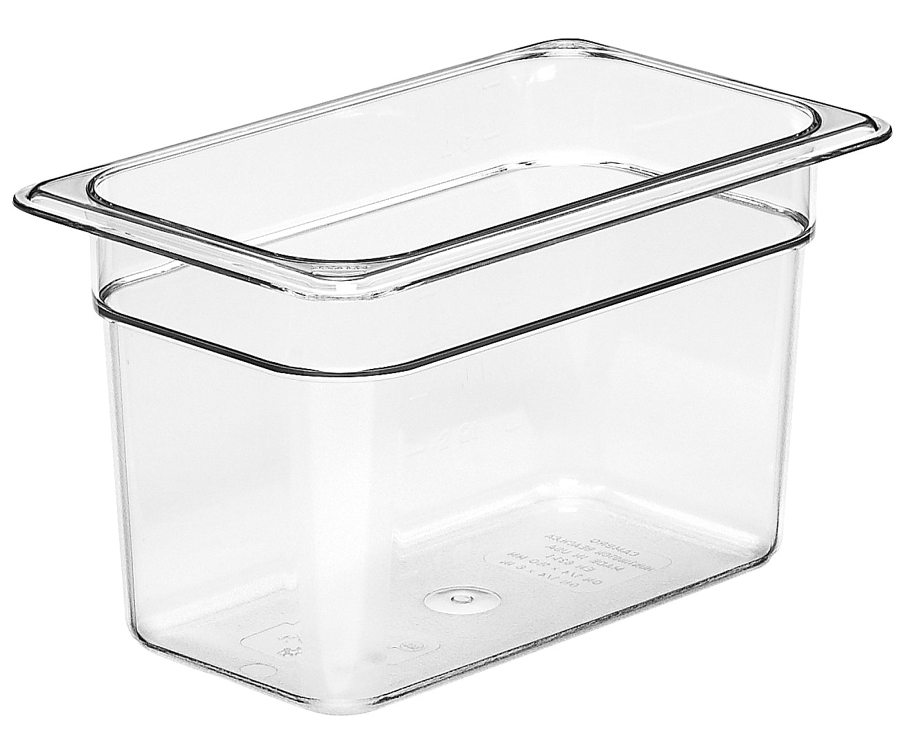 Transparenter GN-Behälter aus Kunststoff.