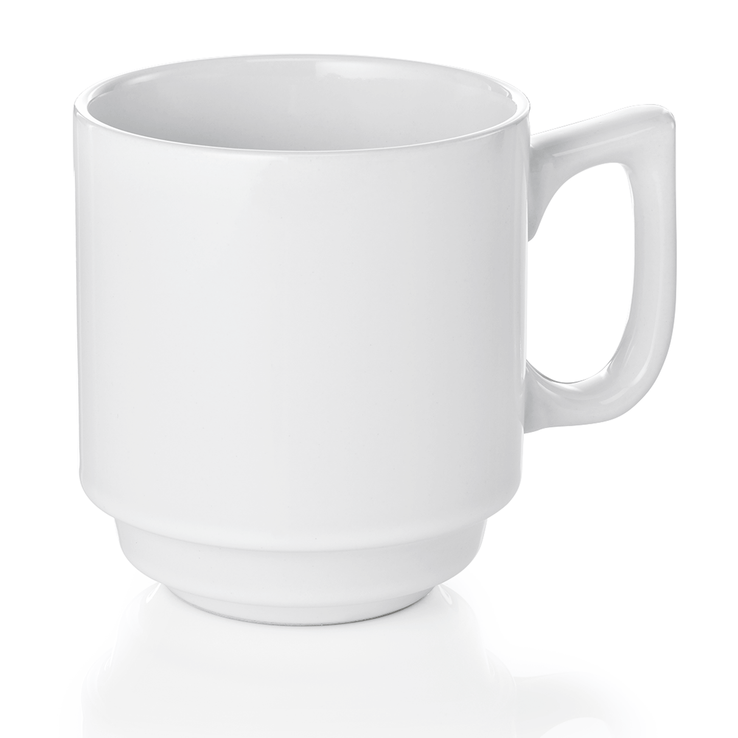 Weiße Tasse mit Henkel.