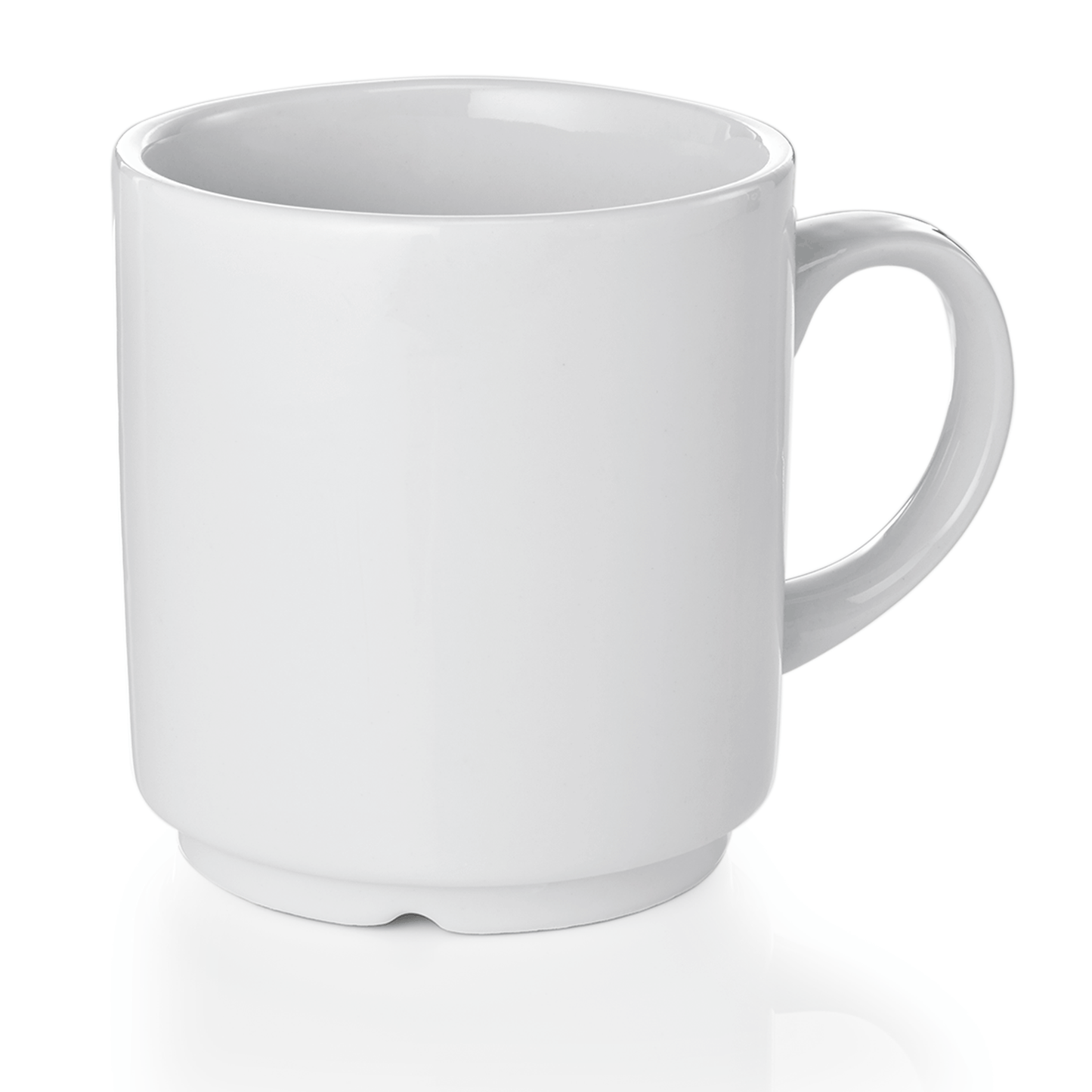 Weiße Tasse auf weißem Hintergrund.