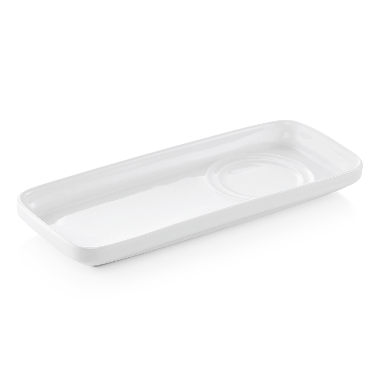 Rechteckiger weißer Porzellanteller.