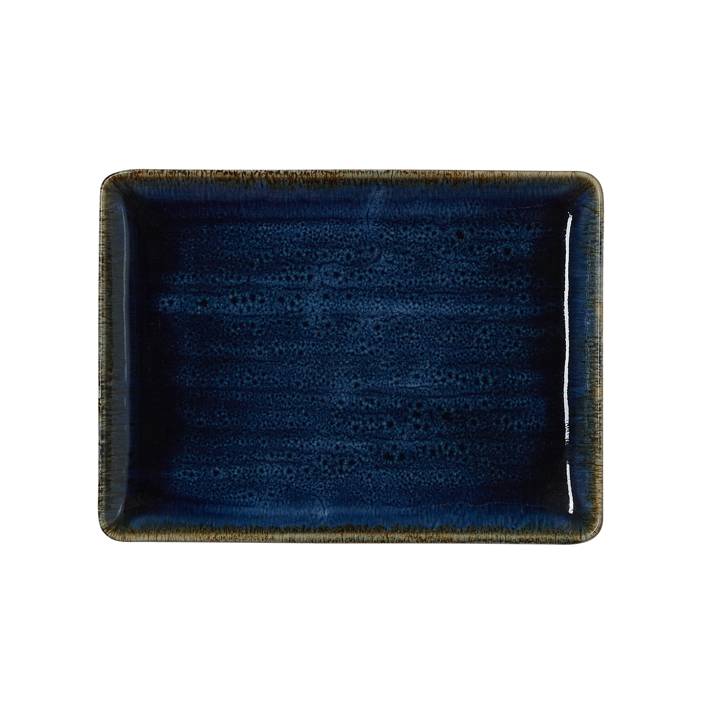 Rechteckiger blauer Teller, Keramik.