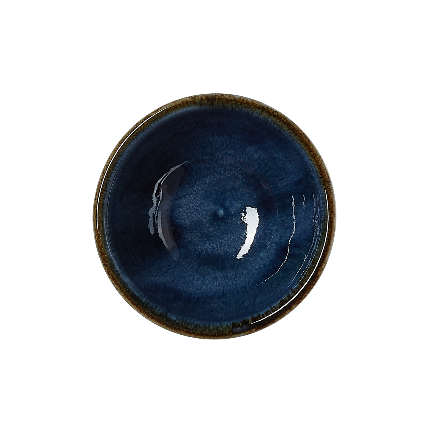Dunkelblaue Keramikschale von oben.