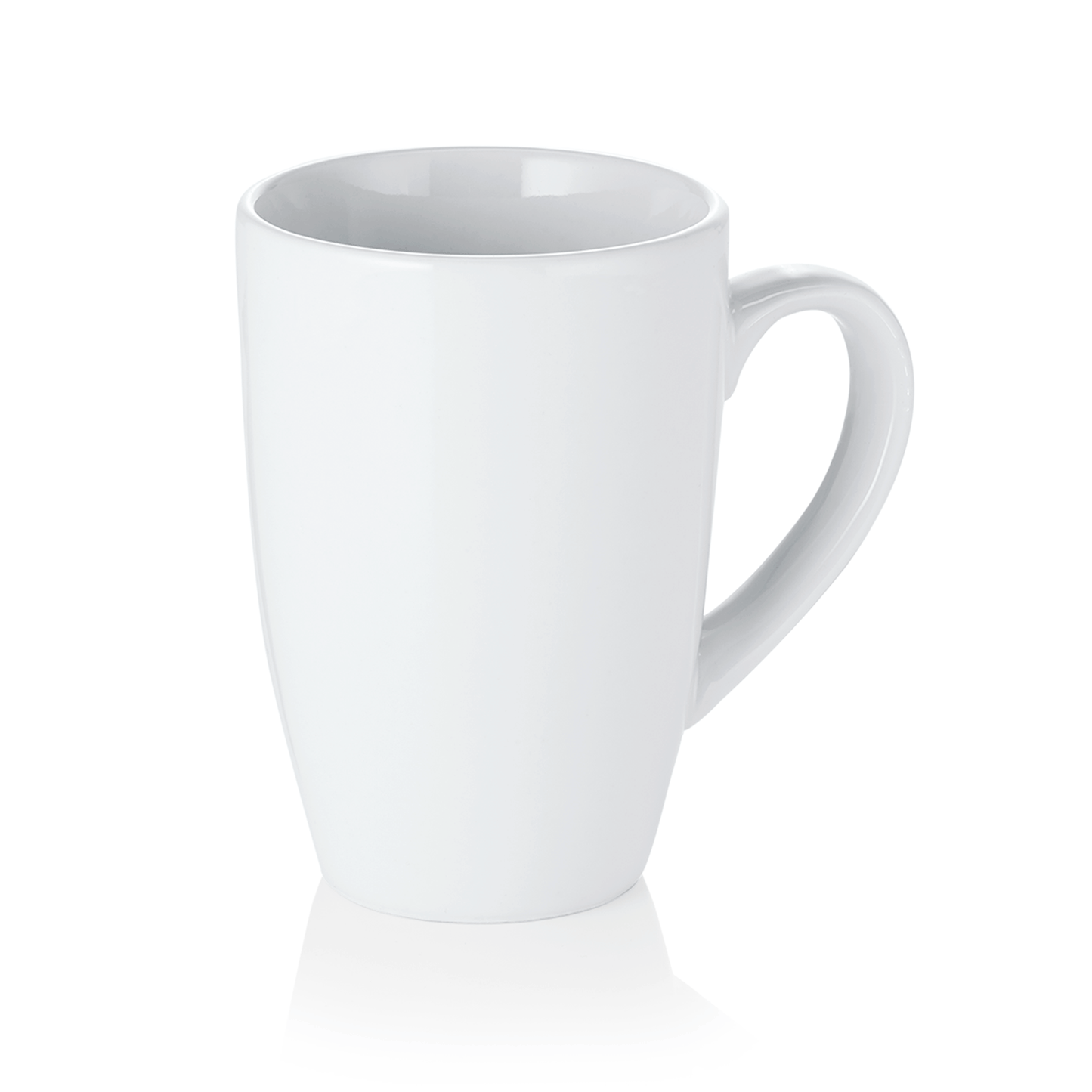 Weiße Tasse auf weißem Hintergrund.