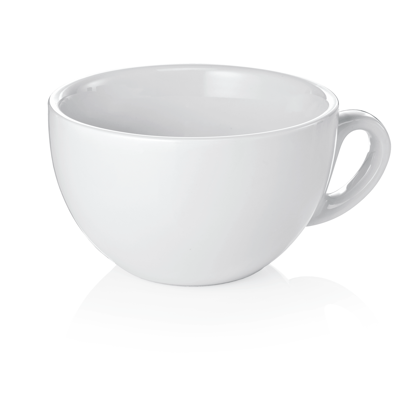 Weiße Tasse auf weißem Hintergrund.