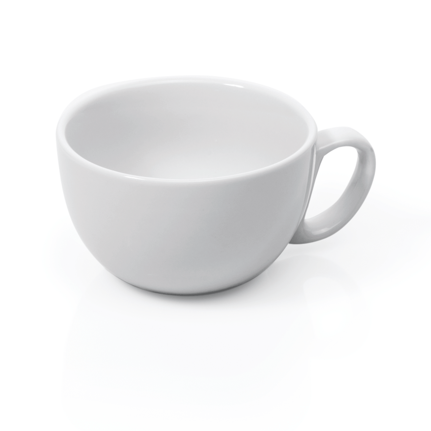Weiße Tasse auf weißem Hintergrund.