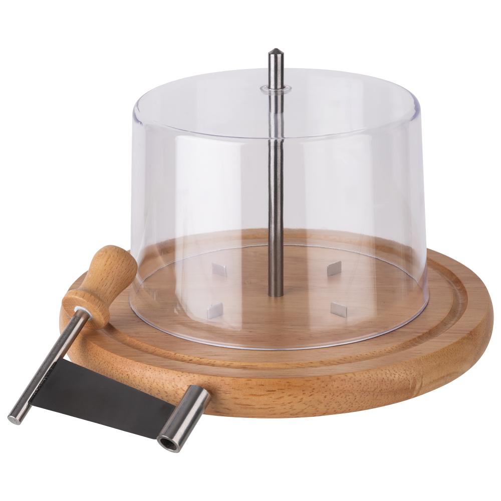 Käsehobel mit Holz- und Metallteilen.