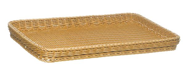 Rechteckiges, geflochtenes Tablett, leer.