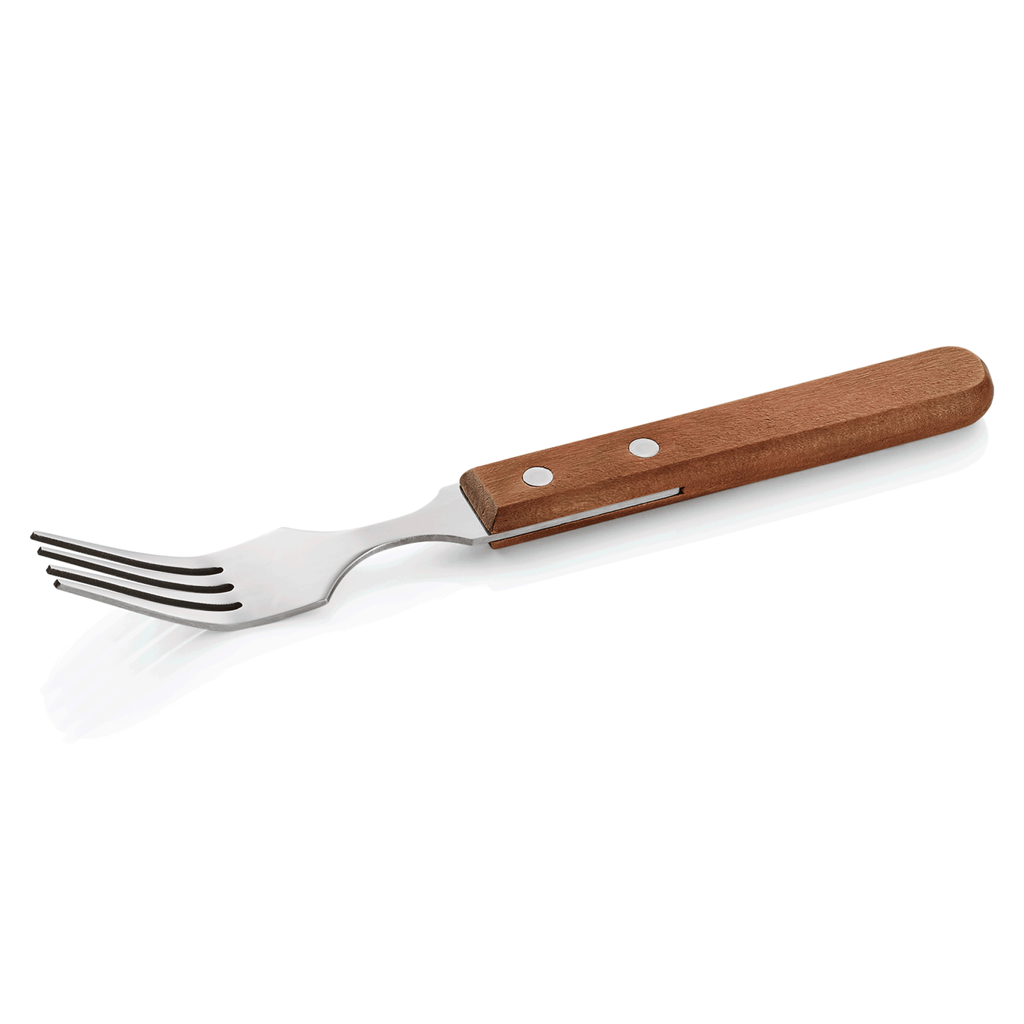 Gabel mit Holzgriff auf Weiß.