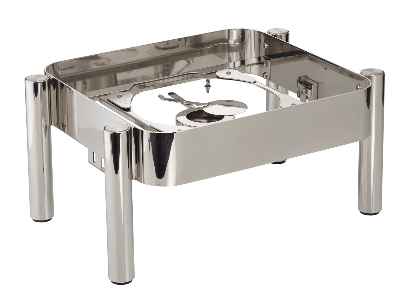 Chafing-Dish-Gestell aus Edelstahl.