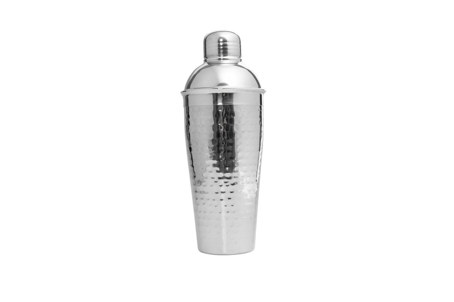 Silberner Cocktailshaker mit Hammerschlag.