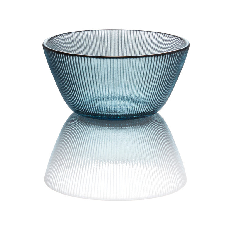Blaues, geriffeltes Glasschüssel-Design.