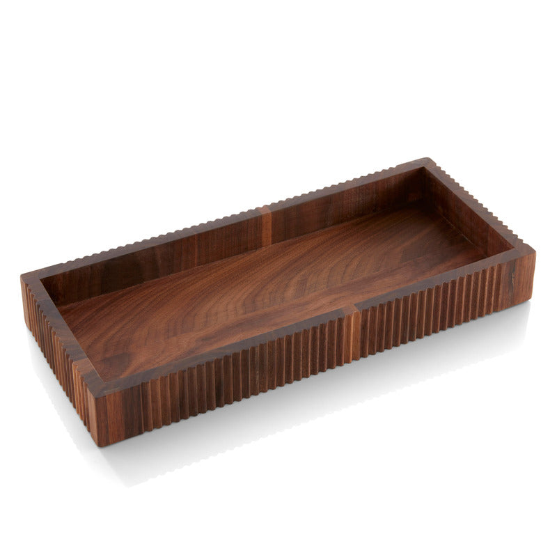 Holztablett mit geriffeltem Rand.