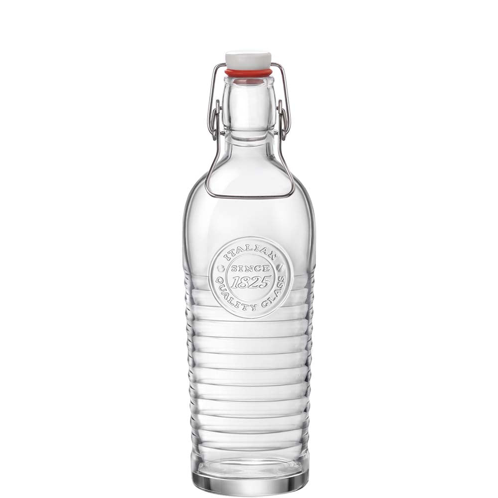 Glasflasche mit Bügelverschluss.