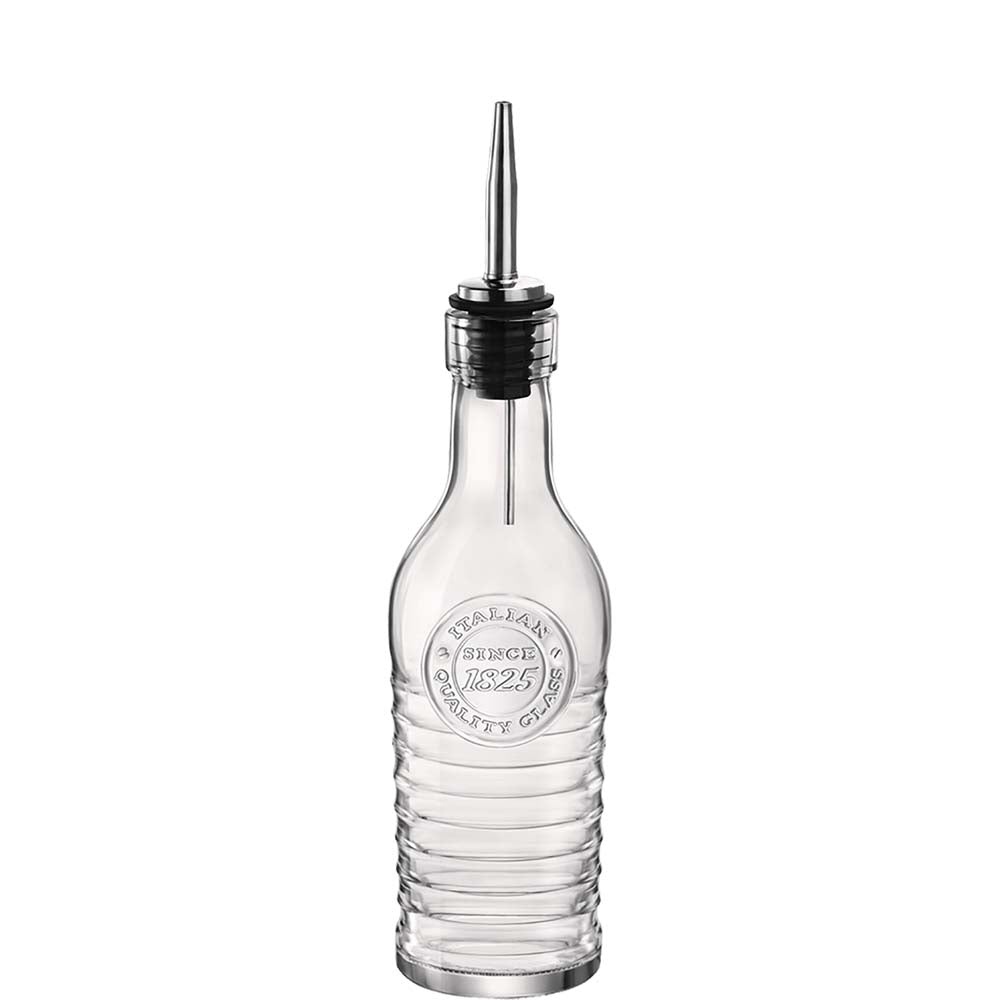 Glasflasche mit Metall-Ausgießer