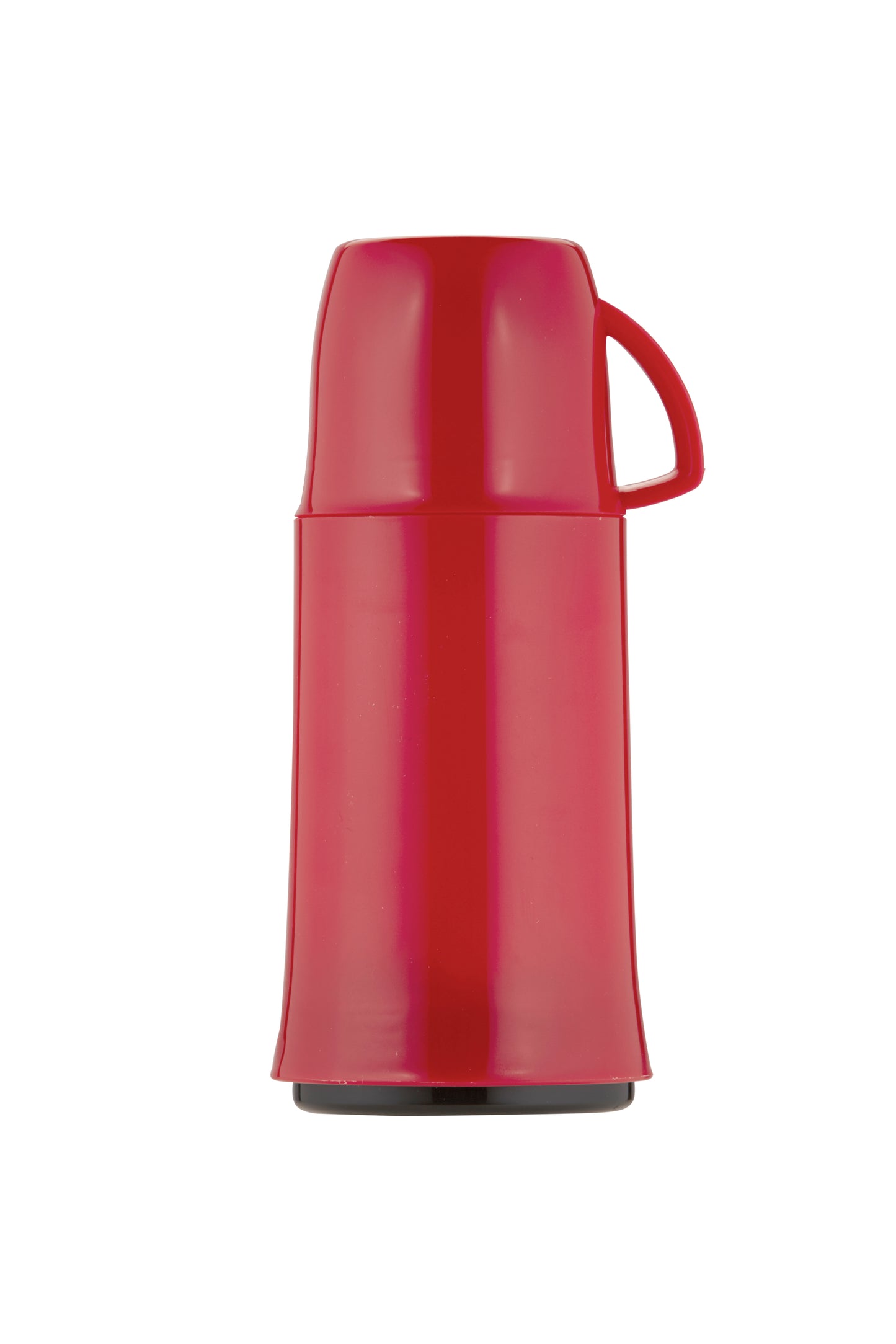Rote Thermoskanne mit Henkel, isoliert.