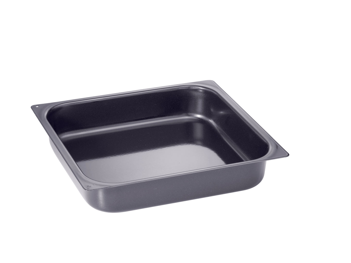 Schwarze GN-Behälter aus Metall.