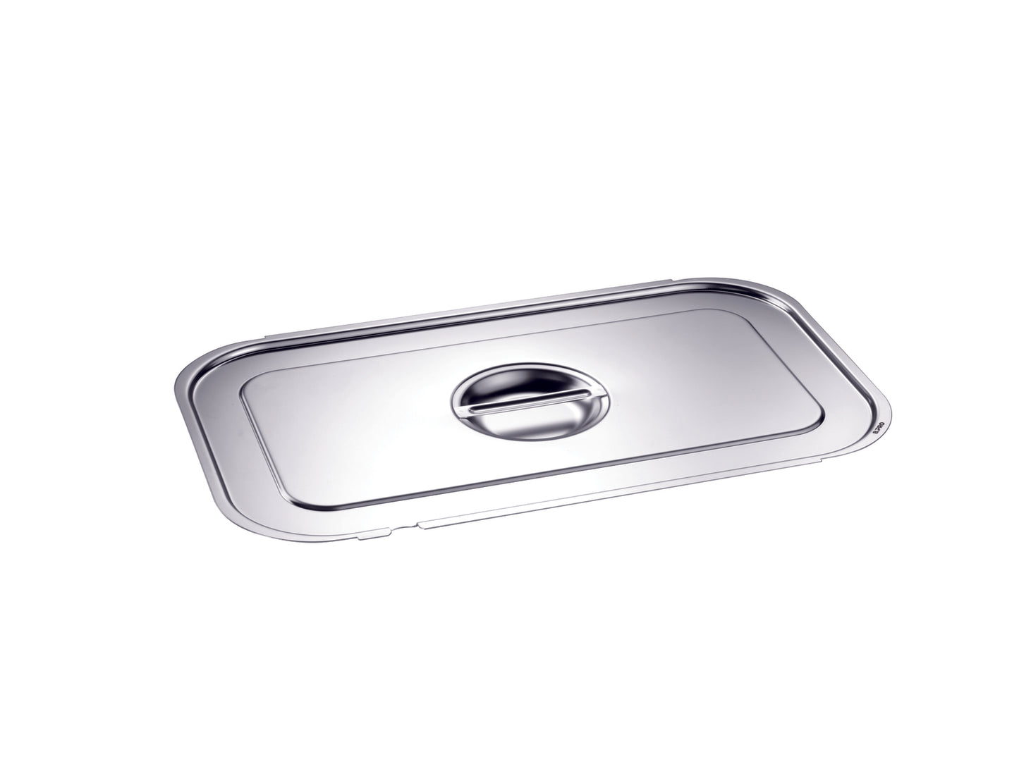 Edelstahl-Gastronorm-Behälterdeckel mit Griff.