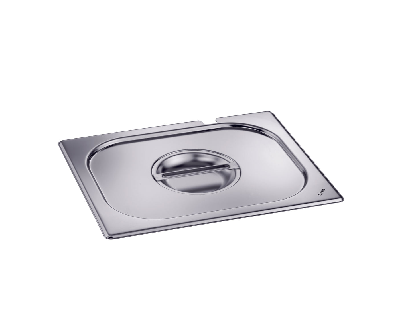 Edelstahl-Gastronorm-Behälterdeckel mit Griff.