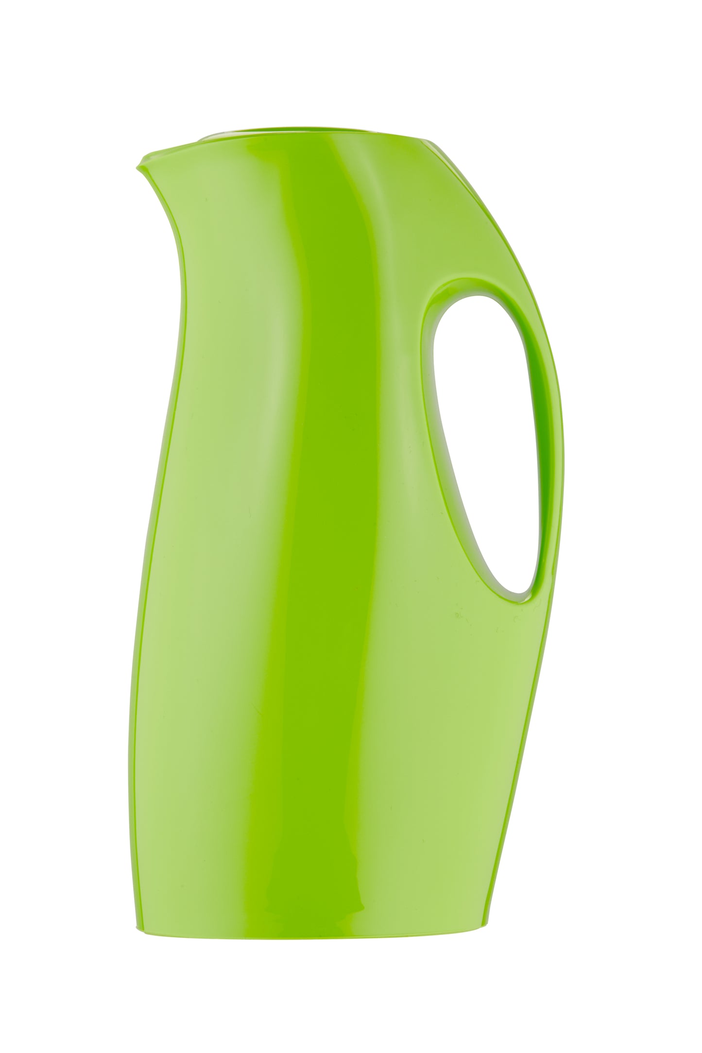 Grüne Kunststoffkanne mit ergonomischem Griff.