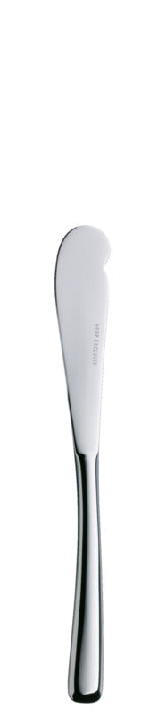 Silberner Buttermesser auf weißem Hintergrund.