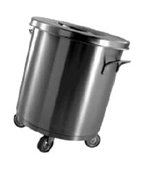 Großer Edelstahlbehälter auf Rollen.