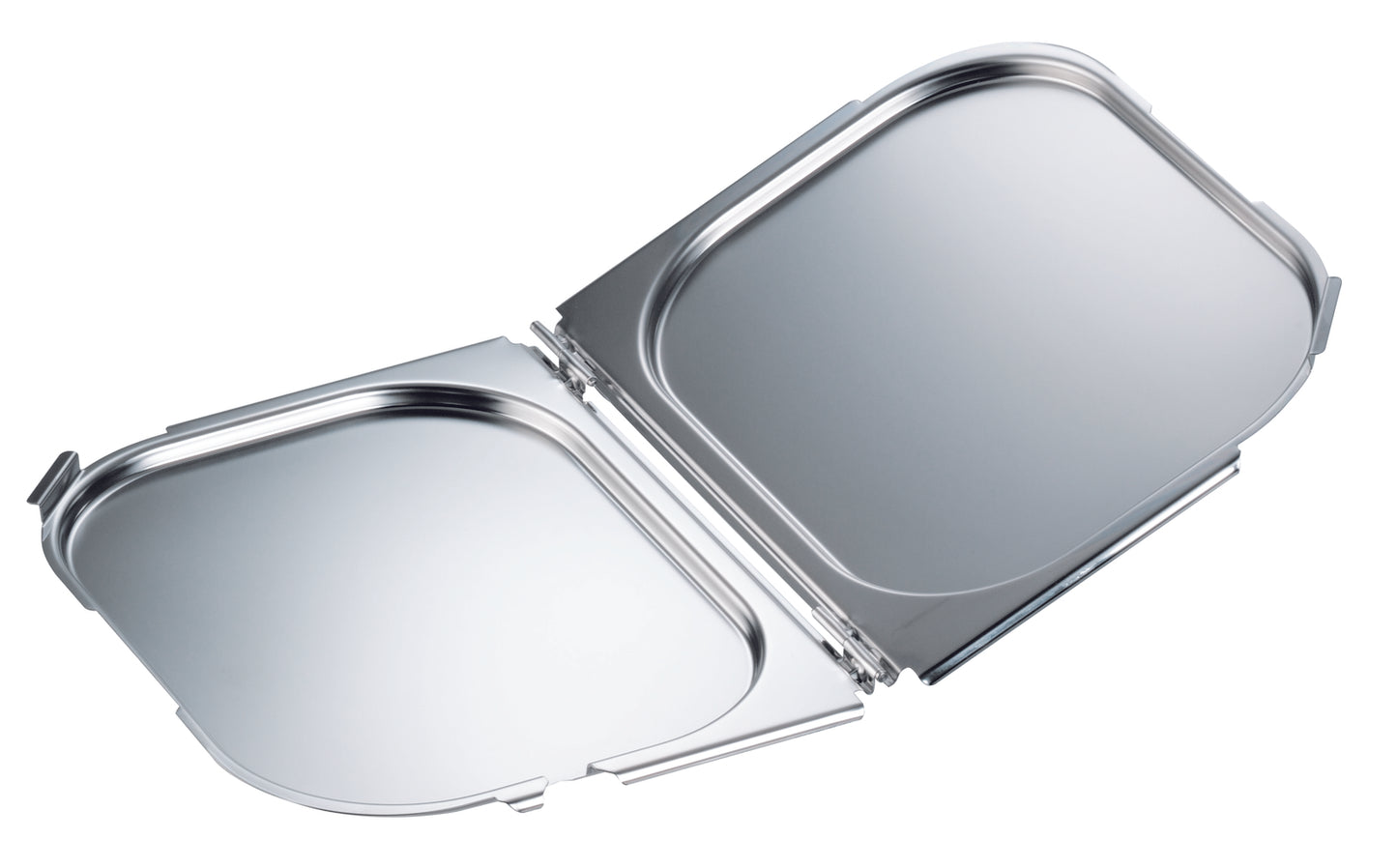 Zwei Edelstahl-Gastronomiebehälter, offen.