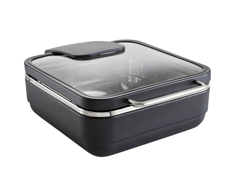 Schwarze Aufbewahrungsbox mit Deckel.