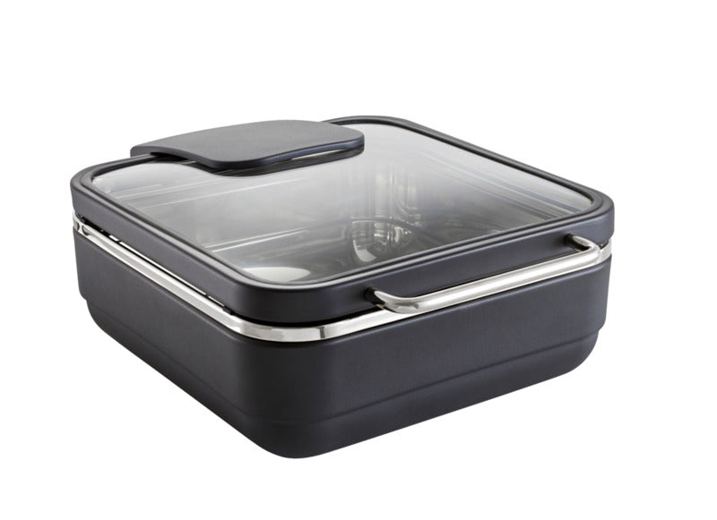 Schwarze Aufbewahrungsbox mit Deckel.