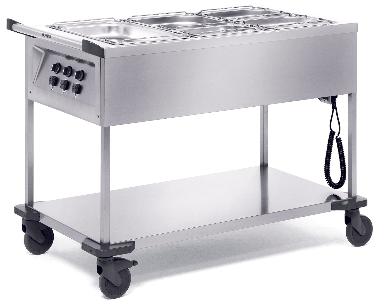 Mobiler Edelstahl-Gastronomie-Warmhaltewagen.