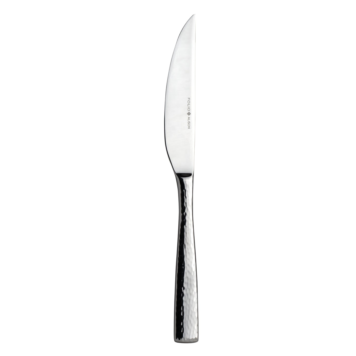 Silbernes Steakmesser mit Hammerschlag.