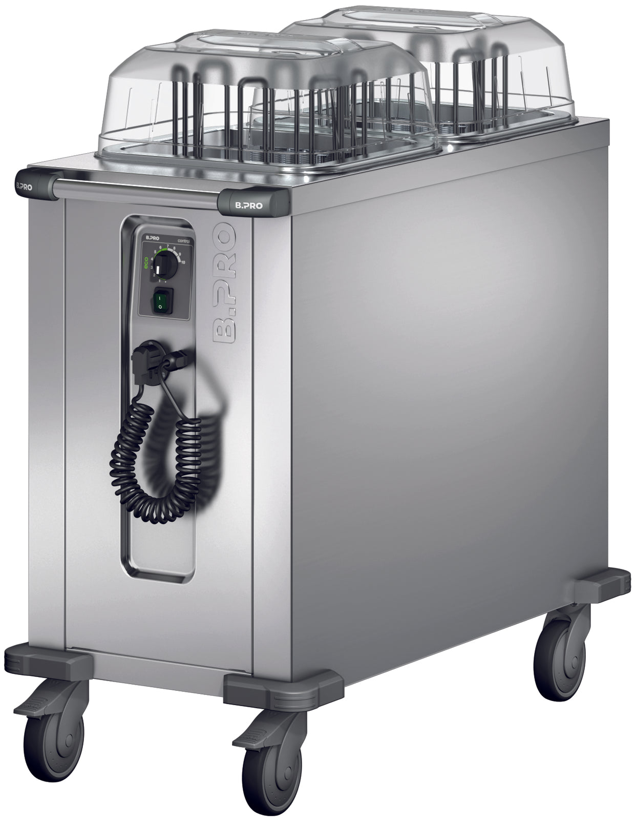 Gastronomie-Warmhaltewagen mit Abdeckungen.