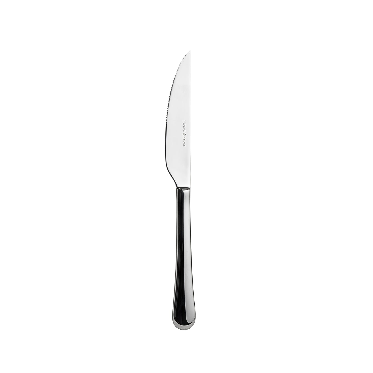 Einzelnes Edelstahl-Steakmesser auf Weiß.