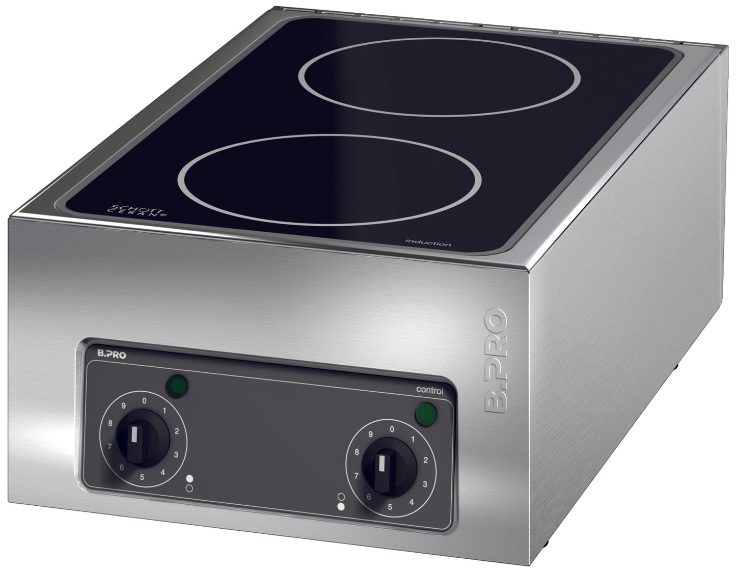 Induktionskochfeld mit zwei Platten.