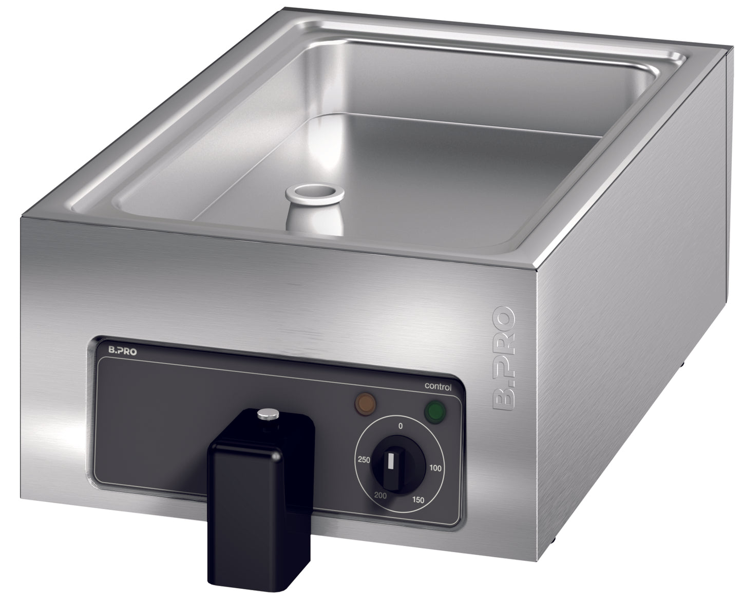Gastronomie-Warmhaltebehälter aus Edelstahl.